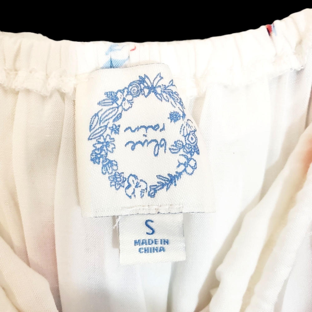 Blue Rain White Dress with Spaghetti Straps, Floral Pattern throughout sz Small - Picture 6 of 10